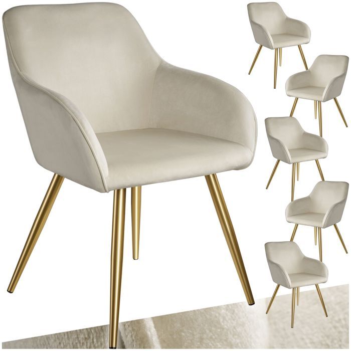 Chaise - TECTAKE - chaise rembourrée marilyn élégante polyvalente forme ergonomique embouts plastique 58 x 62 x 82 cm - crème/or