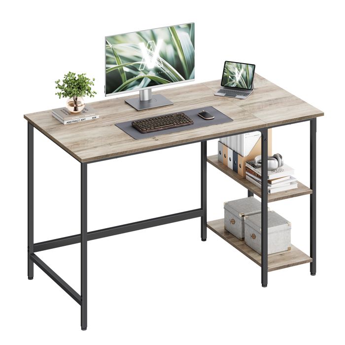 Bureau industriel VASAGLE 120x60x75cm avec étagère à 2 niveaux - Grège et noir