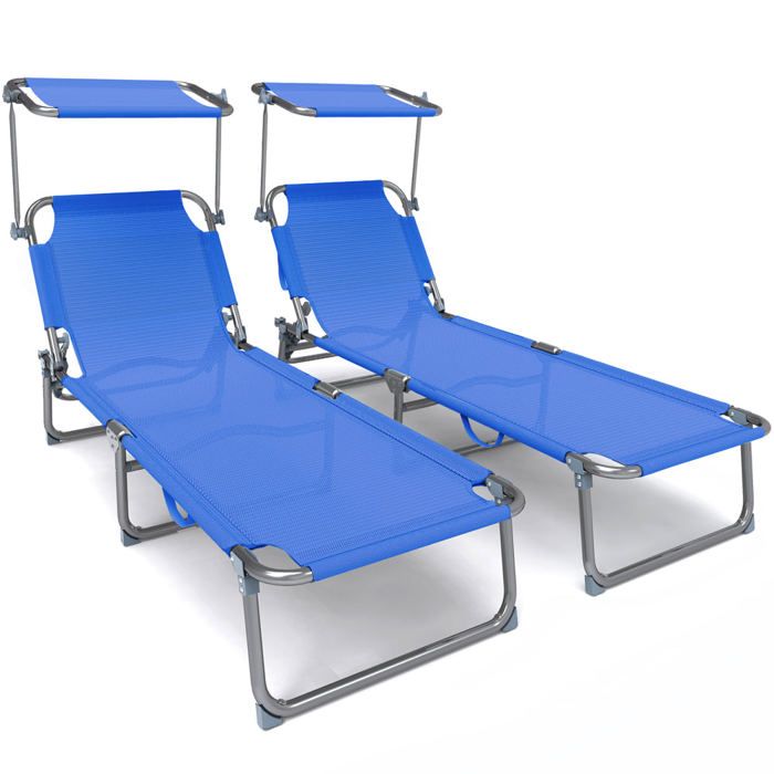 VOUNOT® Transat pare soleil Textilene et range magazine Lot de 2 pcs Bleu