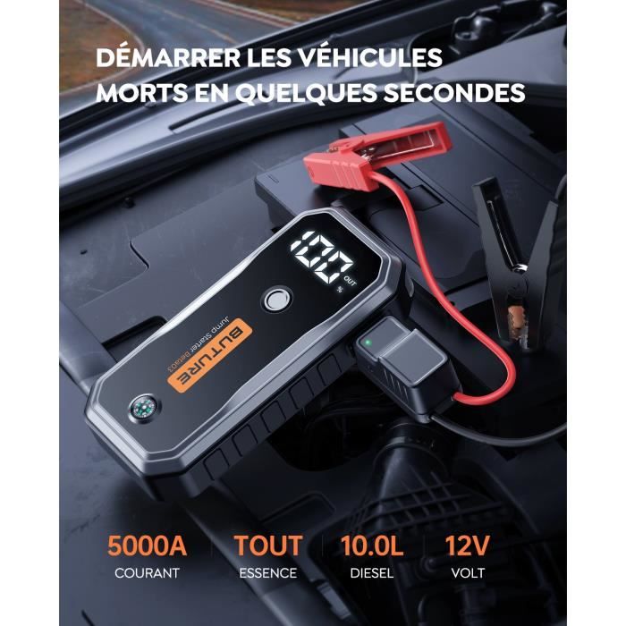 BuTure - Booster Batterie et Compresseur d'air Portatif 2500A, 23800mAh  Démarreur de Voiture (Tout Gaz ou 8,0 L Diesel), Gonfleur - Cdiscount Auto