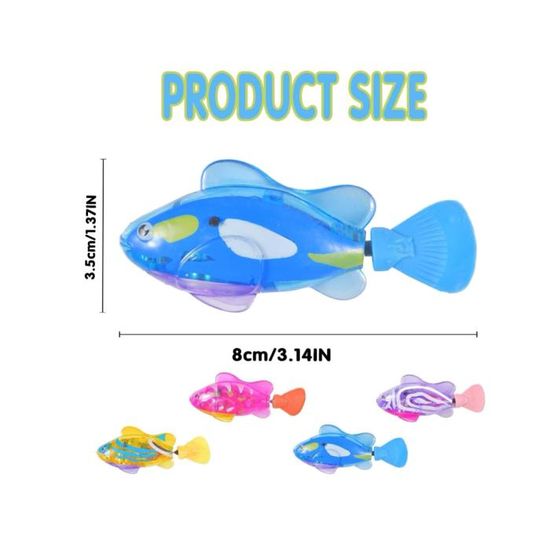 Lot De 4 Poissons Robot Bain – 8 X 3,5 Cm – Nageoire Mobile – LED Clignotante – Capteur D’eau – Jouet Piscine – Dès 3 Ans