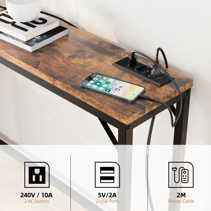 Lifewit Table Console Longue Étroite Cadre Métal Industriel - Idéale Salon Couloir Entrée Marron Clair