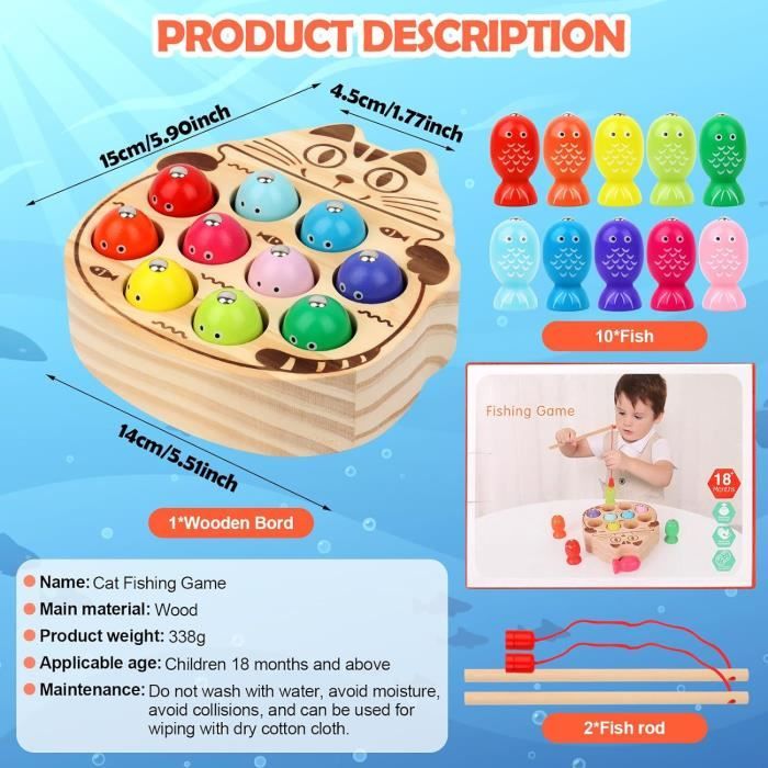 Cadeau Enfant Bois 3 En 1 Jeu De Pêche Magnétique 3-en-1 En Bois - Jouet Éducatif Montessori Pour Enfants 3-8 Ans - Apprentissage Couleurs Et Motricité 3 En 1 Montessori 3 Ans