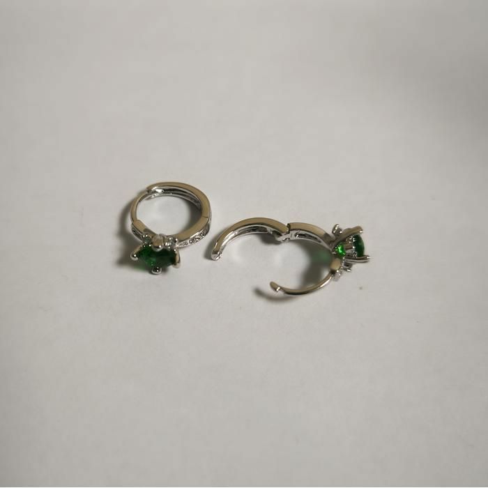 Boucles D'Oreilles Créoles En Argent 925 Avec Zircon Vert - Femme/Enfant - Neuf Étiqueté