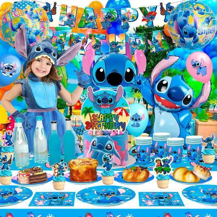 Kit De Décorations De Fête D'anniversaire Stitch Avec Ballons à L'hélium Ballons En Aluminium Bannière De Joyeux Anniversaire Etc - Maison