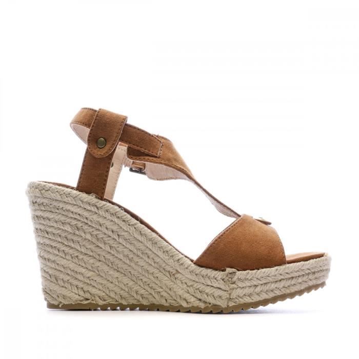 Sandales compensées à fermeture zippée - Camel