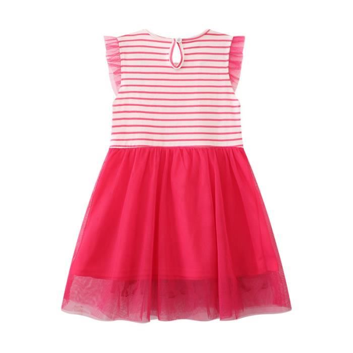 Robe Fille Jolie de 3 ans a 8 ans Gaze Col rond Manches courtes Casual Rayure Imprime Rose Cdiscount Pret a Porter