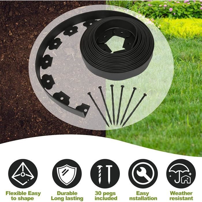 KESSER® Bordure de pelouse en Plastique Souple-Longueur : 50 m - Hauteur : 5 cm - avec 250 ancrages au Sol 5 Paires de Gants - Bordure de Parterre de Fleurs-Bordure Fleurie-Bordure tondre-Palissade