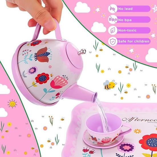 Service à Thé Enfant Métal 50 Pièces BBLTIFF – Dînette Complète Avec Valise + Friandises – Dès 3 Ans