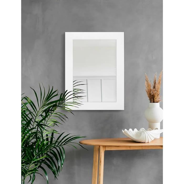 Miroir Mural Rectangulaire LED Avec Cadre En Bois Massif - Modèle L225, éclairage Intégré, 42 Cm, Garanti 2 Ans