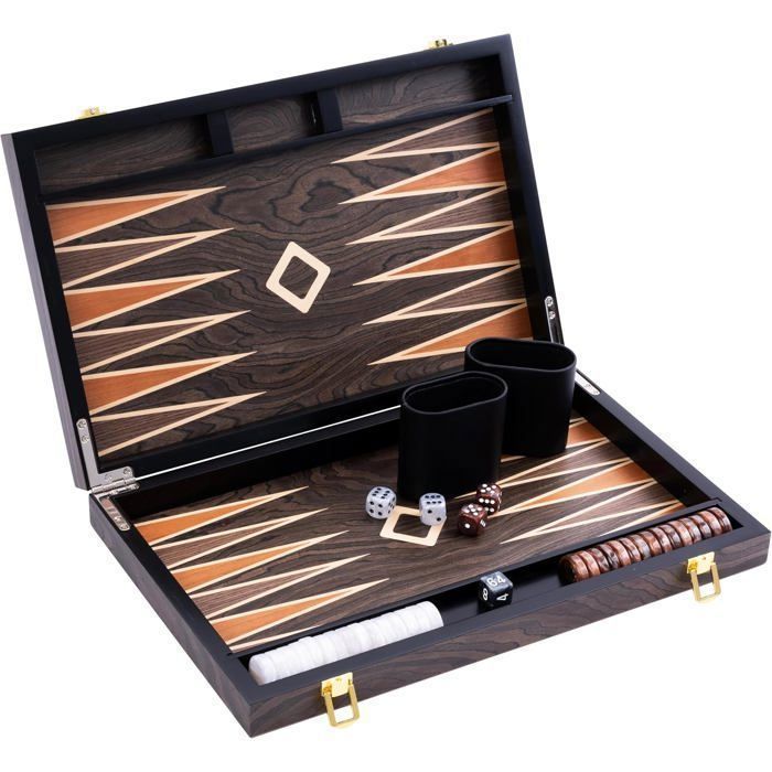 Backgammon de Luxe - ENGELHART - Backgammon Luxe 18 Bois de ronce & Noyer - 52×45,5 cm - Set complet Pions vert/brun - Jeux - Jouets