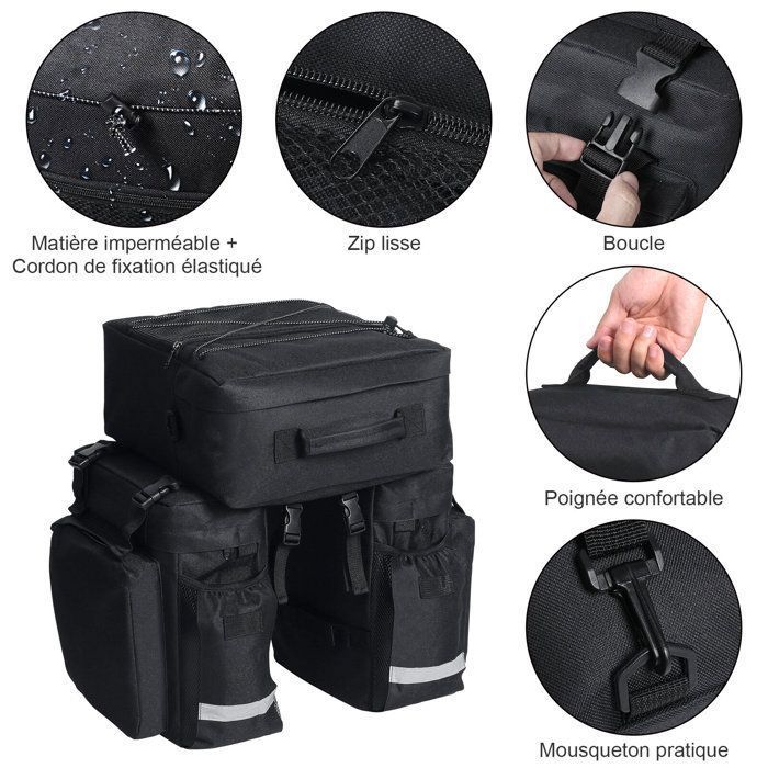 Sacoche Vélo Porte-Bagages Arrière 3 En 1 Tamthy Avec Insert Réfrigérant - 22-28L Imperméable Bandoulière Shopping VTT