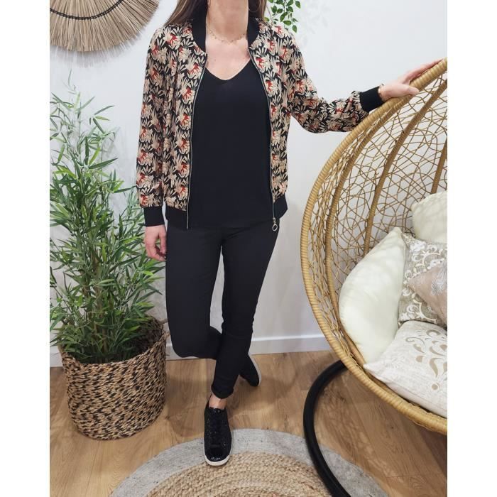Bombers femme noir et beige Eug nie Couleurs multiples Cdiscount