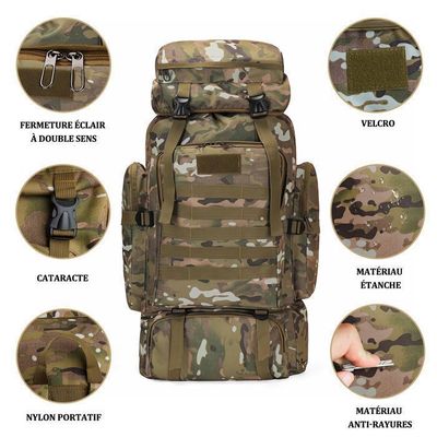 Sac à Dos Randonnée Vaupan 80L - Étanche Et Tactique - Pour Camping Et Trekking
