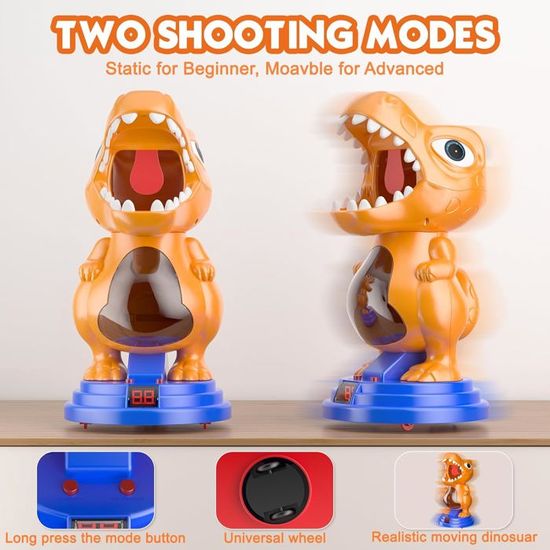 Jouet De Tir Dinosaure Mobile – 2 Pistolets à Pompe, Cible T-Rex Lumineuse Et Sonore