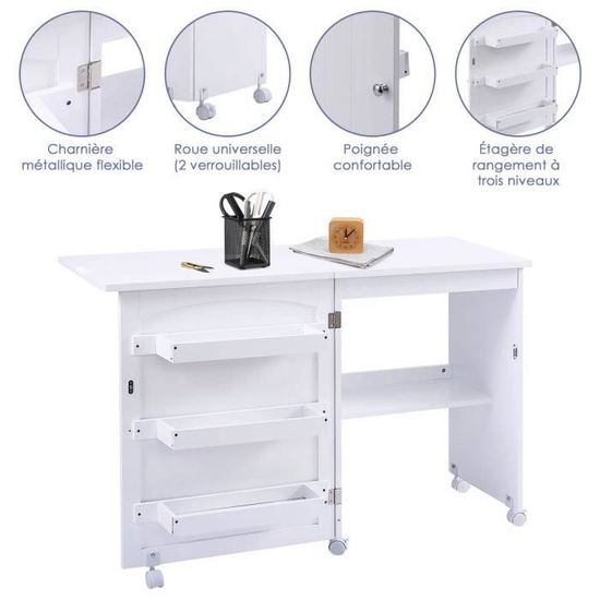 Table De Machine A Coudre Pliable Meuble Machine A Coudre 4 Etageres De Rangement 117 X 40 X 77cm Blanc Achat Vente Etui Sac De Transport Table De Machine A Coudre Cdiscount