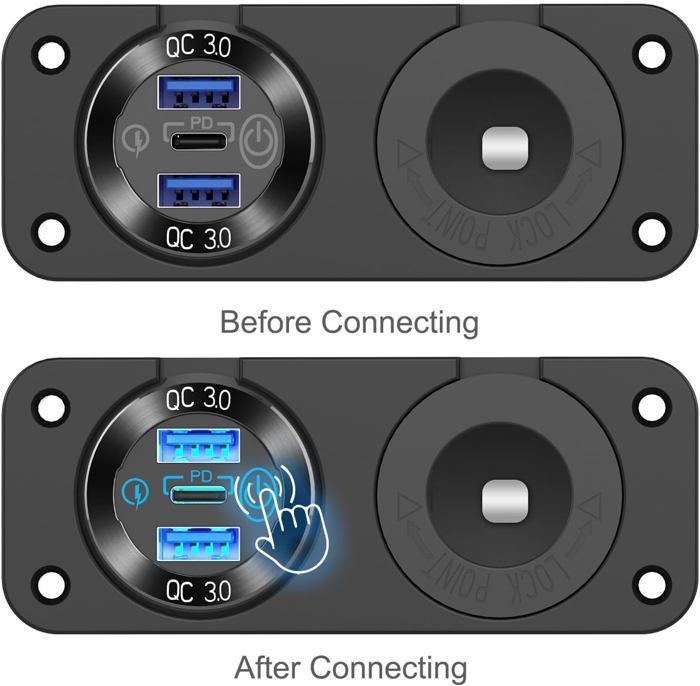Prise USB QC 3.0 12V/24V Pour Camping-Car – Chargeur Encastrable Étanche Avec Voltmètre LED, Interrupteur Et Allume-Cigare