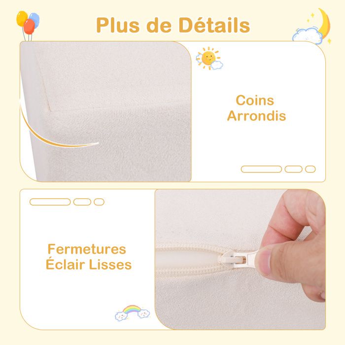 Canapé Modulable Enfants 9 Pièces DREAMADE - Tissu Daim, Mousse Haute Densité, Housses Lavables - Convertible Et Design DIY