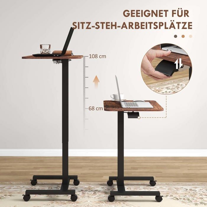 Table pour ordinateur portable réglable en hauteur avec 4 roues, 2 ...