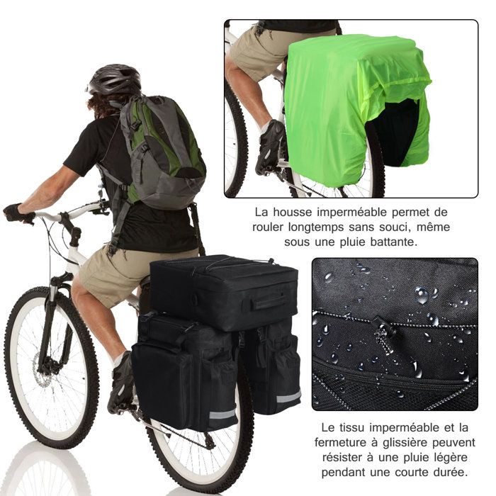 Sacoche Vélo Porte Bagage Arrière Amovible, 3 en 1 Sacoche de Vélo avec  Housse de Pluie, Sacoche Arrière pour VTT Vélo Électrique - Cdiscount Sport