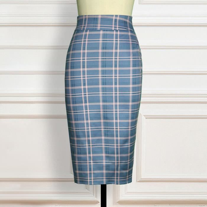 Jupe crayon a carreaux taille haute pour femmes Marque inconnue Modele RU Retro Elegante Slim Blanc Cdiscount Pret a Porter