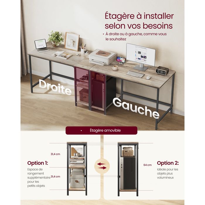 HOMCOM Bureau informatique table ordinateur avec 3 étagères ouvertes bureau bibliothèque 2 en 1 grand plateau panneaux particules métal 120 x 64 x 121 cm marron et noir