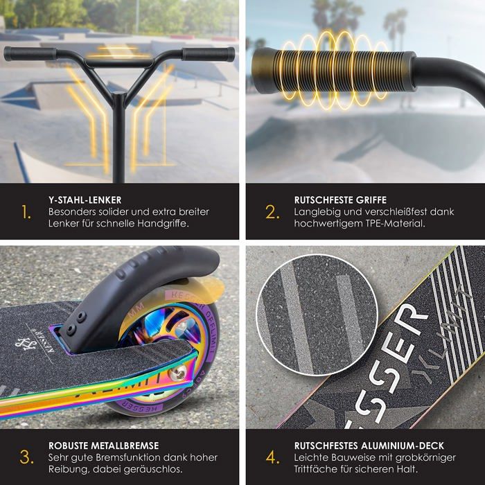 Monopattino Acrobatico KESSER GT-Limit - Sterzo 360° - Ruote PU 110 Mm - Cuscinetti ABEC 9 - Portata 100 Kg - Foto 3