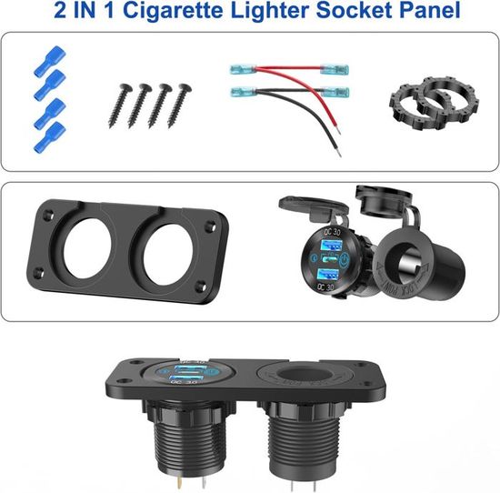 Adaptateur USB Voiture Double Charge Rapide - Avec Voltmètre Et Interrupteur, 12V, Pour Auto, Bateau, Camping-car
