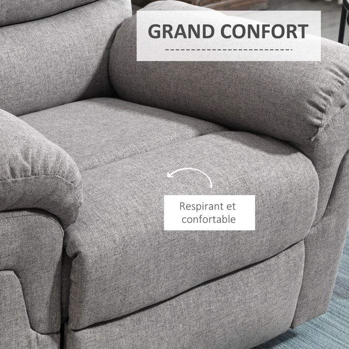 Canapé D'angle Inclinable 2 Places HOMCOM - Dossiers Réglables Indépendants Jusqu'à 145° - Housse Chenille Gris - Mousse Haute Densité - Pour Salon