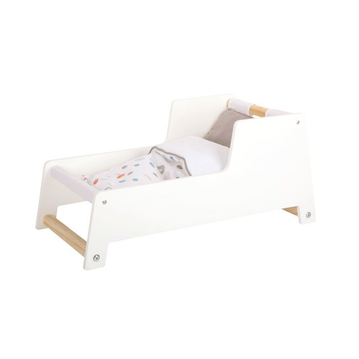 Berceau De Poupée Small Foot « Little Button » – Bois Scandinave, Literie Réversible – Pour Poupées Jusqu’à 46 Cm – Dès 3 Ans
