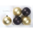 Set de 4 boules déco de Noël - Ø 8 cm - Or et noir-0