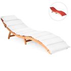 COSTWAY Chaise Longue Pliante en Bois Massif - Coussin Rembourré à Double Face et Appui-Tête Pliable - Bain de Soleil - 180 KG