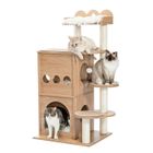 PAWZ Road Arbre a Chat en Bois Deluxe, Arbre à Chat Design Moderne, Poteau à griffer, Grand Plateforme, Grand Niche nid 120cm Beige