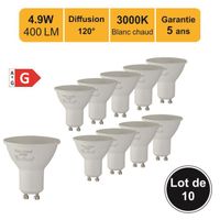Lot de 10 ampoules LED GU10 5W (equiv. 50W) 400Lm 3000K