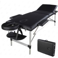 Table de Massage Pliante, Lit Cosmétique Pliante Aluminium Professionnel, Lit de Massage Portable,3 Zone, Noir