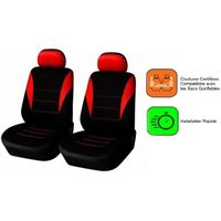 Housses de Siege Auto Voiture Avant Polyester Rouge Noir Airbags Compatibles Lavable Antiderapant Universelles