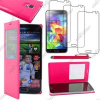 ebestStar ® pour Samsung Galaxy S5 G900F, S5 New G903F Neo - Housse View Portefeuille + Stylet + 3 Film Écran, Couleur Rose