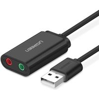 UGREEN Adaptateur Audio USB, Carte Son USB Externe vers 3,5mm Audio Stéréo Jack pour Windows, Mac et PS4, Plug & Play, Fil de 15cm 