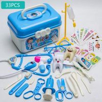 Ensemble de jouets de docteur,stéthoscope, boîte de rangement pour jeux pour enfants - 33PCS (Bleu)