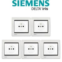 Siemens - LOT 5 Prise 2P+T Blanc Delta Iris + Plaque Métal Blanc