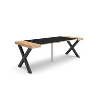 Table console extensible, 220, Pour 10 personnes, Pieds bois massif, Chêne et noir, RF2783