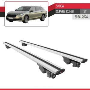 Barres De Toit Aluminium Pour Skoda Superb Combi 2024-2025 - Modèle Hook, 2 Barres, Gris, Charge Max 75 Kg - 3