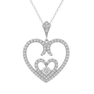 Pendentif Double Cœur En Argent Massif Avec Zirconiums - Occasion - Bijou Romantique Argenté