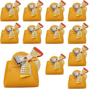 12 Sacs Cadeaux En Cuir PU Réutilisables – Avec Ruban, Bleus, Pour Bonbons & Petits Cadeaux