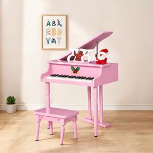 Piano à Queue Enfant HOMCOM – 30 Touches, MDF Rose, Tabouret Et Pupitre Inclus – Dès 3 Ans