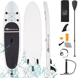 PLANCHE DE SURF COSTWAY Stand Up Paddle Board Gonflable 305x76x15CM en PVC avec Pagaie Réglable 160-210 CM Aileron Amovible Pompe Manuel Style Rayé