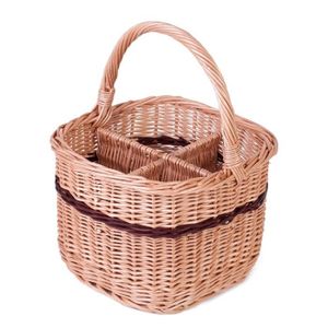 Porte-bouteille pour 4 bouteilles en osier blanc avec grande anse