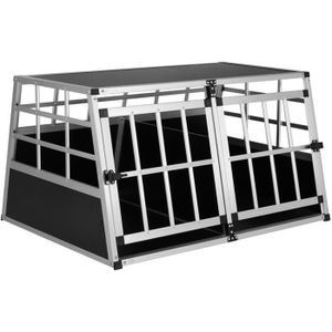 CAISSE DE TRANSPORT Cage de Transport pour Animaux domestiques 89x70x51 cm Aluminium MDF 2 Portes Noir Argent Caisse Chien Chat Rongeur boîte Box