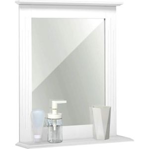 MIROIR SALLE DE BAIN Mondeer Miroir Mural - Miroir Salle de Bain Blanc Rectangulaire en MDF avec Étagère, pour Salle de Bain Entrée Couloir