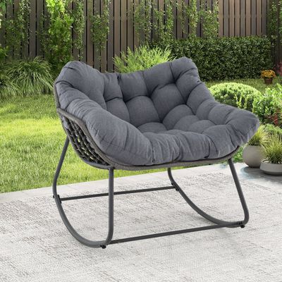 Giantex Fauteuil à Bascule En Métal Avec Coussin, Rocking Chair Adulte Chaise A Bascule Cadre Robuste Chaise Bercante Ergonomique Interieur Exterieur Pour Jardin Terrasse Balcon Salon Charge 150kg